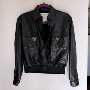 Michael Kors Couture Bergdorf Goodman Black Leather Top / Jacket Size Petite